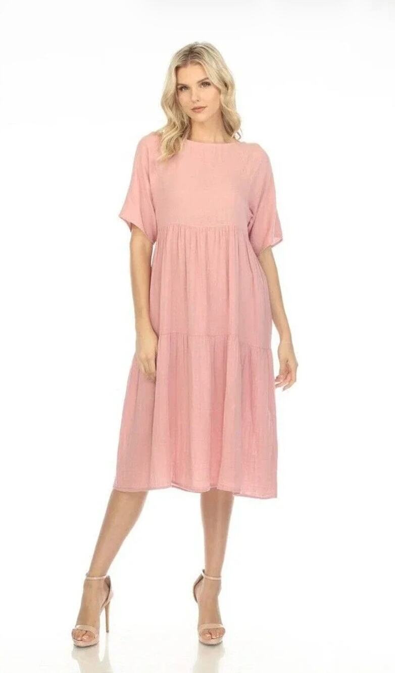 Calme by Johnny Was Raglan Tiered Midi Dress Dusty Pink Size XS NWT